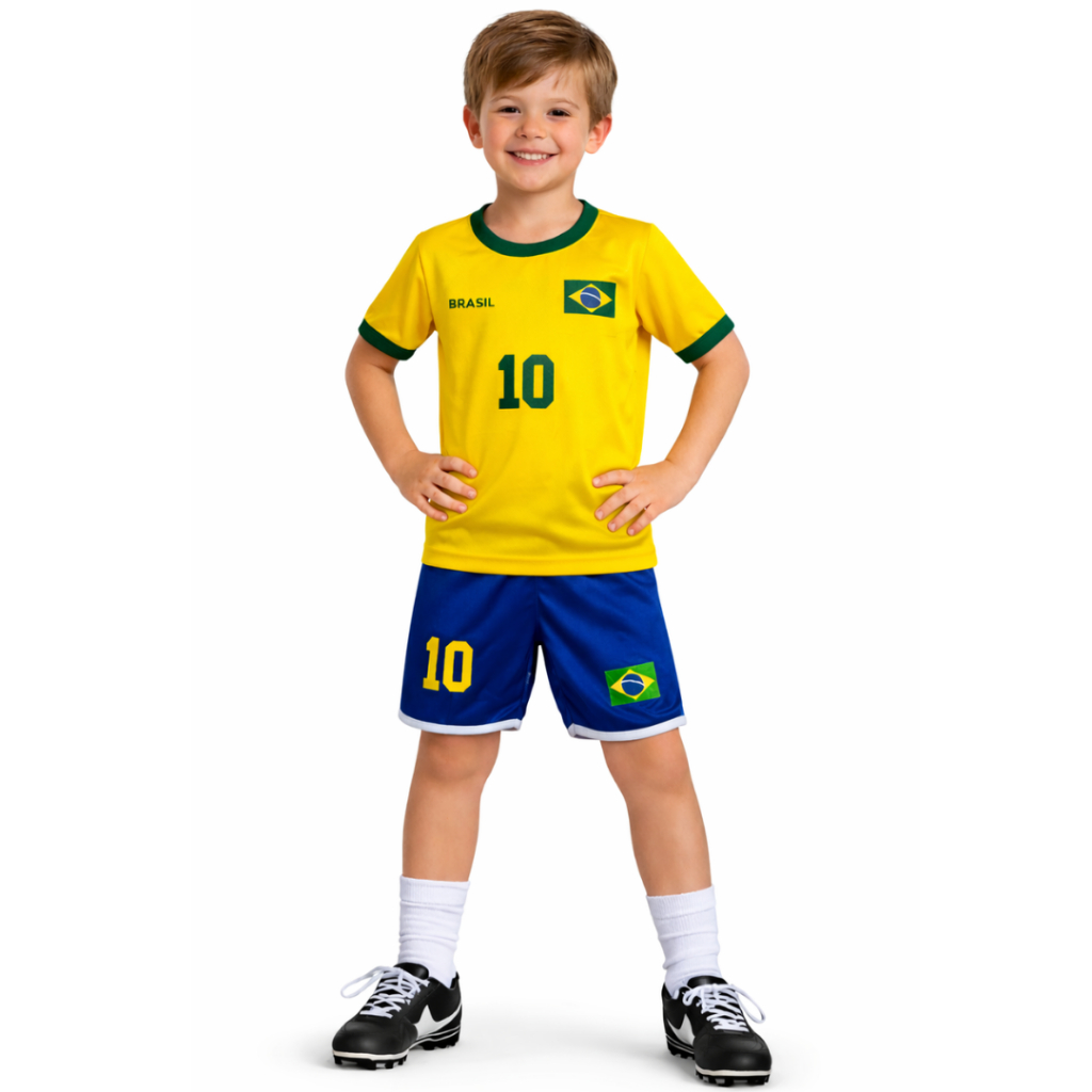 Conjunto Infantil do Brasil – Camiseta + Bermuda Uniforme Copa em Oferta na Shopee