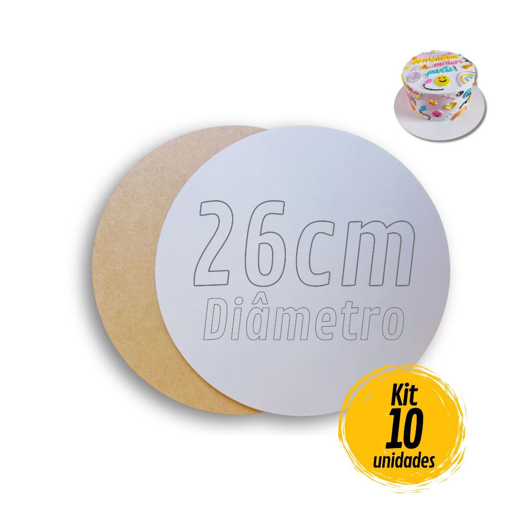 Kit 10 Cake Board 26cm Tabuleiro Bolo Em Mdf 3mm Redondo em Oferta na Shopee