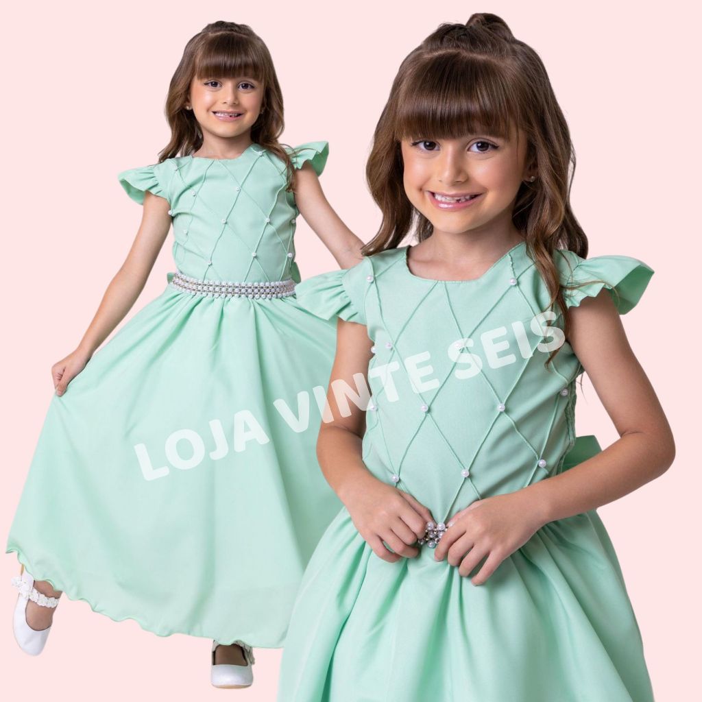 Vestido Verde Oliva Longo Infantil Longo Daminha Casamento Formatura Festa Luxo 1 ao 18 anos