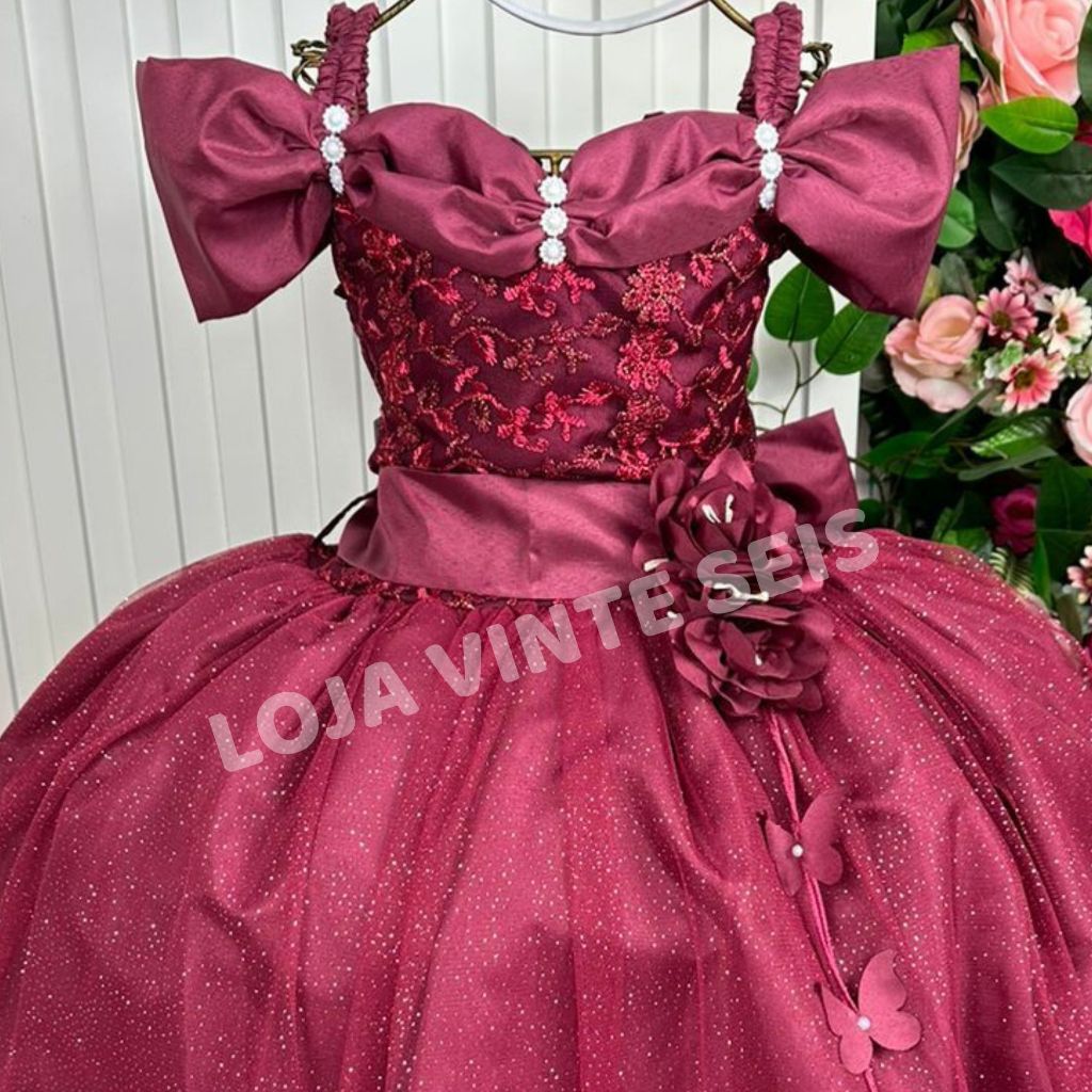Vestido Marsala Longo Infantil Menina Formatura Festa Casamento Aniversário Daminha Florista Luxo 1 ao 14 anos