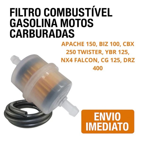 Filtro Combustível Gasolina Motos Carburadas + Mangueira 20 Cm Universal Cg Titan Fan 125 150 Ybr