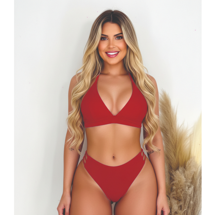 BIQUINI VERMELHO TAÇA MEIO FIO COM BOJO REMOVIVEL em Oferta na Shopee