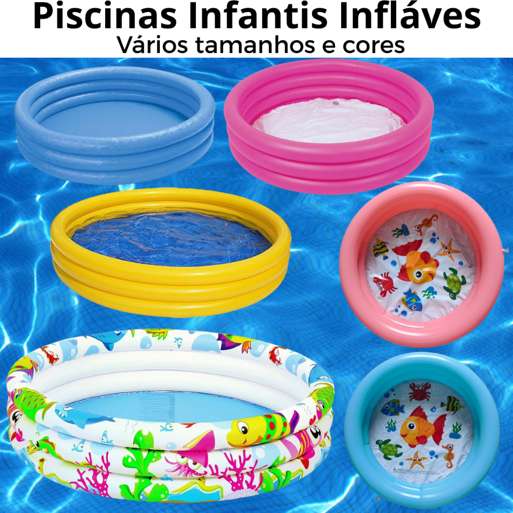 Piscina Infantil Inflável Colorida Praia Verão 2 e 3 Anéis Água e Bolinhas Vários Tamanhos e Cores em Oferta na Shopee
