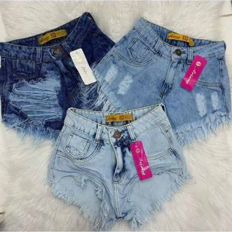 Kit 03 Shorts Jeans Cintura Alta em Oferta na Shopee