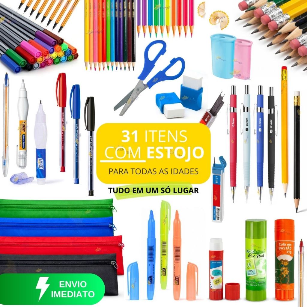 Material Escolar Completo Kit Estojo Escolar Masculino Lapis de Cor Borracha Canetas Coloridas Kit em Oferta na Shopee