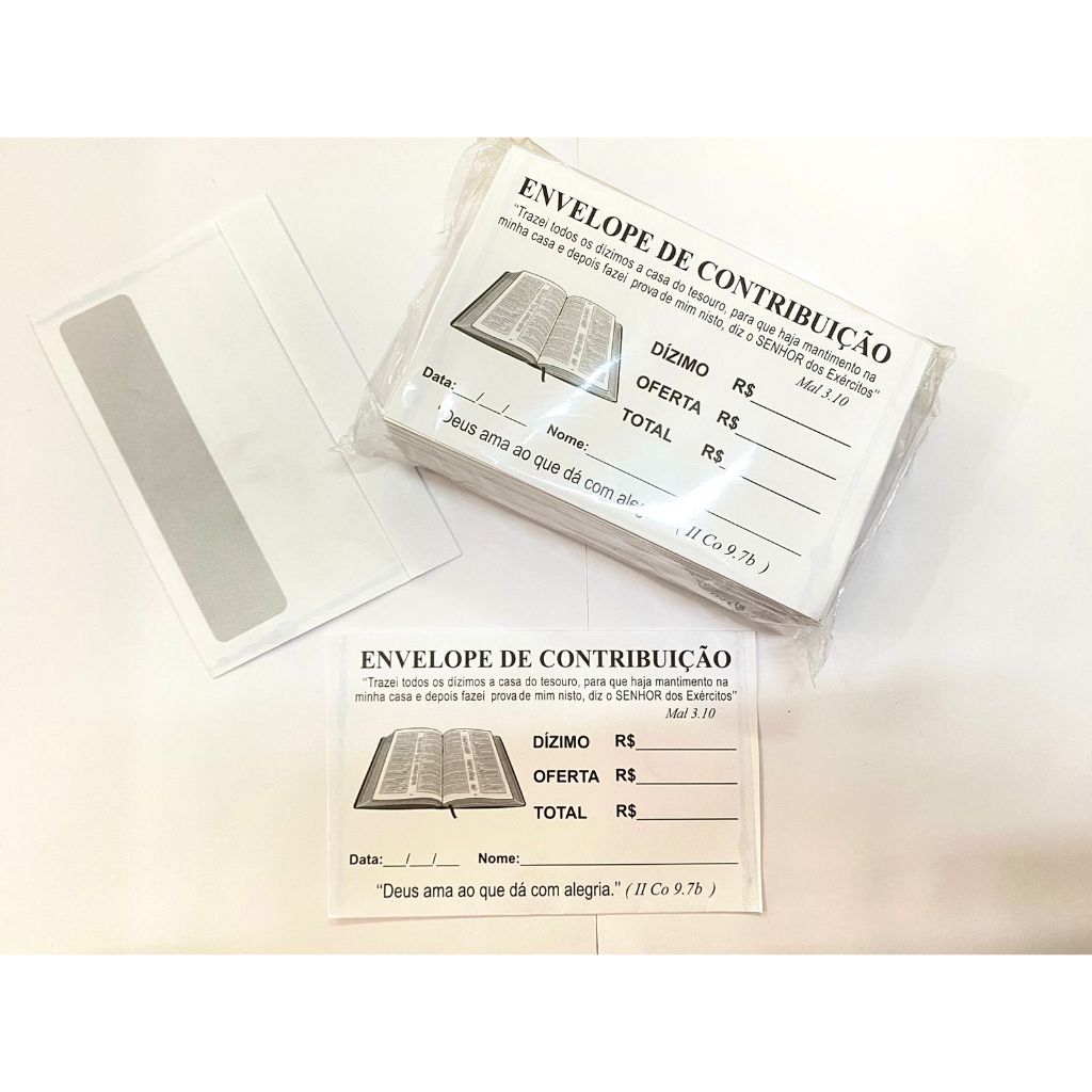Envelope de Dízimo e Oferta e Contribuição Branco Pacote