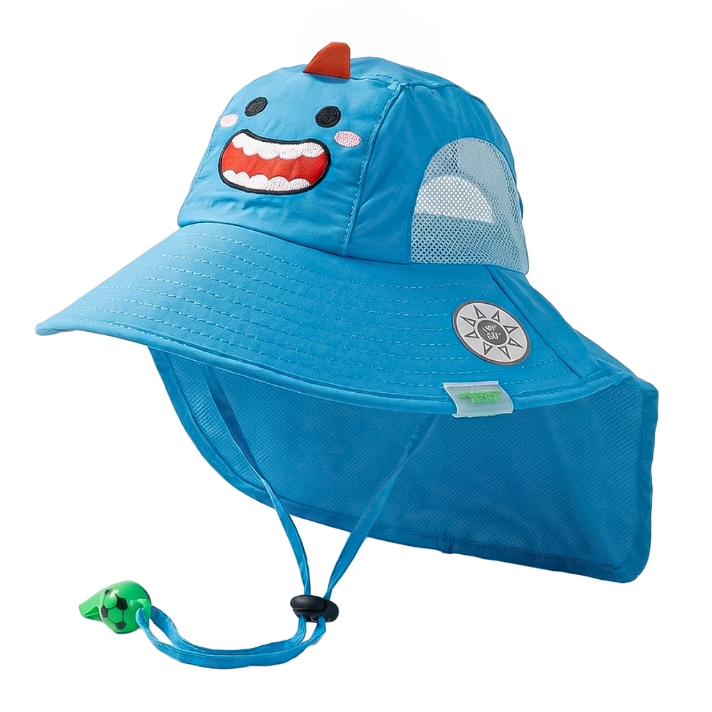 Chapéu Infantil Bucket Divertido Proteção Solar Com Apito Protege a Nuca Pescoço Contra Raios Uv