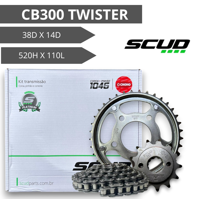 Kit Transmissão Relação Tração CB300 TWISTER Scud Premium Prateado Kit Completo