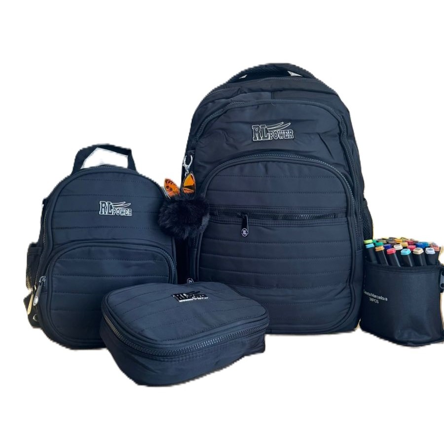Mochila Feminina Reforçada Rebeca Bombom kit com mochila lancheira e estojo para lápis ou caneta.