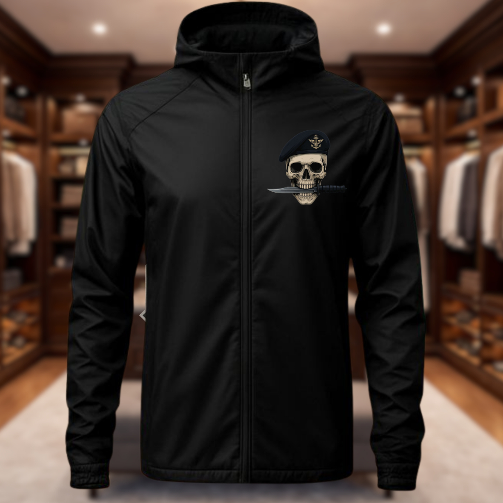 Jaqueta Corta Vento Masculina Impermeável Esportiva Leve Faca na Caveira com Capuz Tecido Premium