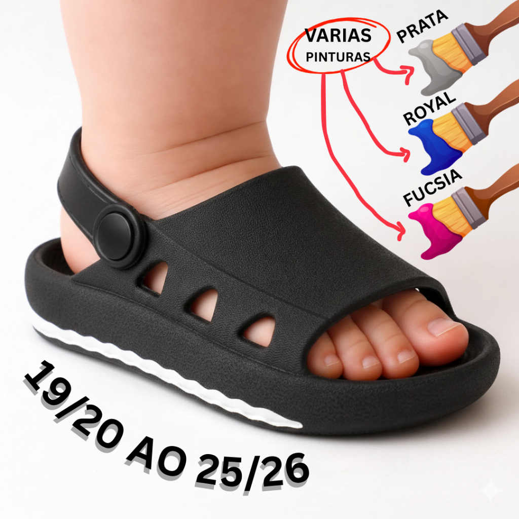 Babuche Infantil Baby Chavenos | Sandália Chinelo Confortável para Bebê | Números 19 ao 26 | Leve e Macio - PRETO
