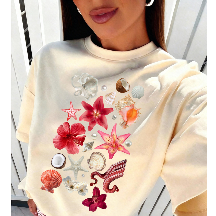 Camiseta Camisa blusa T-shirt Feminina 100%Algodão moda feminina moda estilosas confortavel Conchas