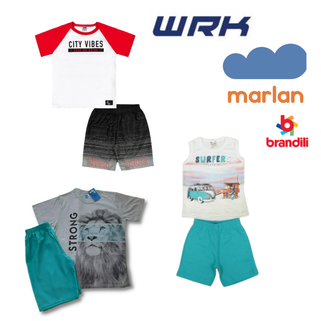Conjunto Infantil Juvenil Camiseta e Bermuda Multimarcas - Marlan/Brandili/ WRK Tamanhos de 10 ao 14