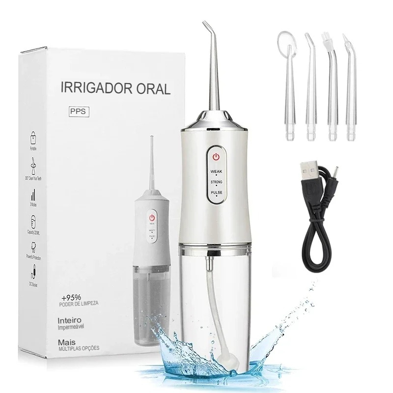 Irrigador Oral Elétrico Limpeza Profunda Pressão Ajustável Dentes Gengivas Recarregável USB Premium