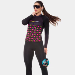 Kit Conjunto Feminino Ciclismo Camisa Manga Longa Pro Uv Calça Forro Gel Bike Pedalar