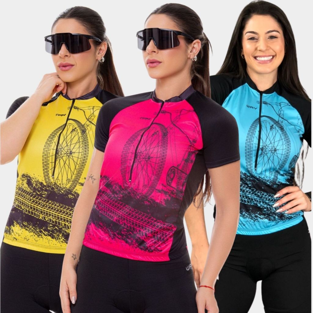 Conjunto de Ciclismo Feminino Short Forro de Gel Camisa Pro e Bermuda Acolchoada