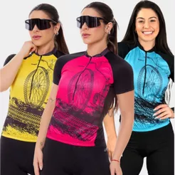 Conjunto de Ciclismo Feminino Short Forro de Gel Camisa Pro e Bermuda Acolchoada Bike Confortável