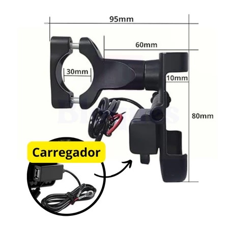 Suporte De Celular De Liga De Alumínio Moto E Bike Giratório Com Carregador — imagem 2 de 2