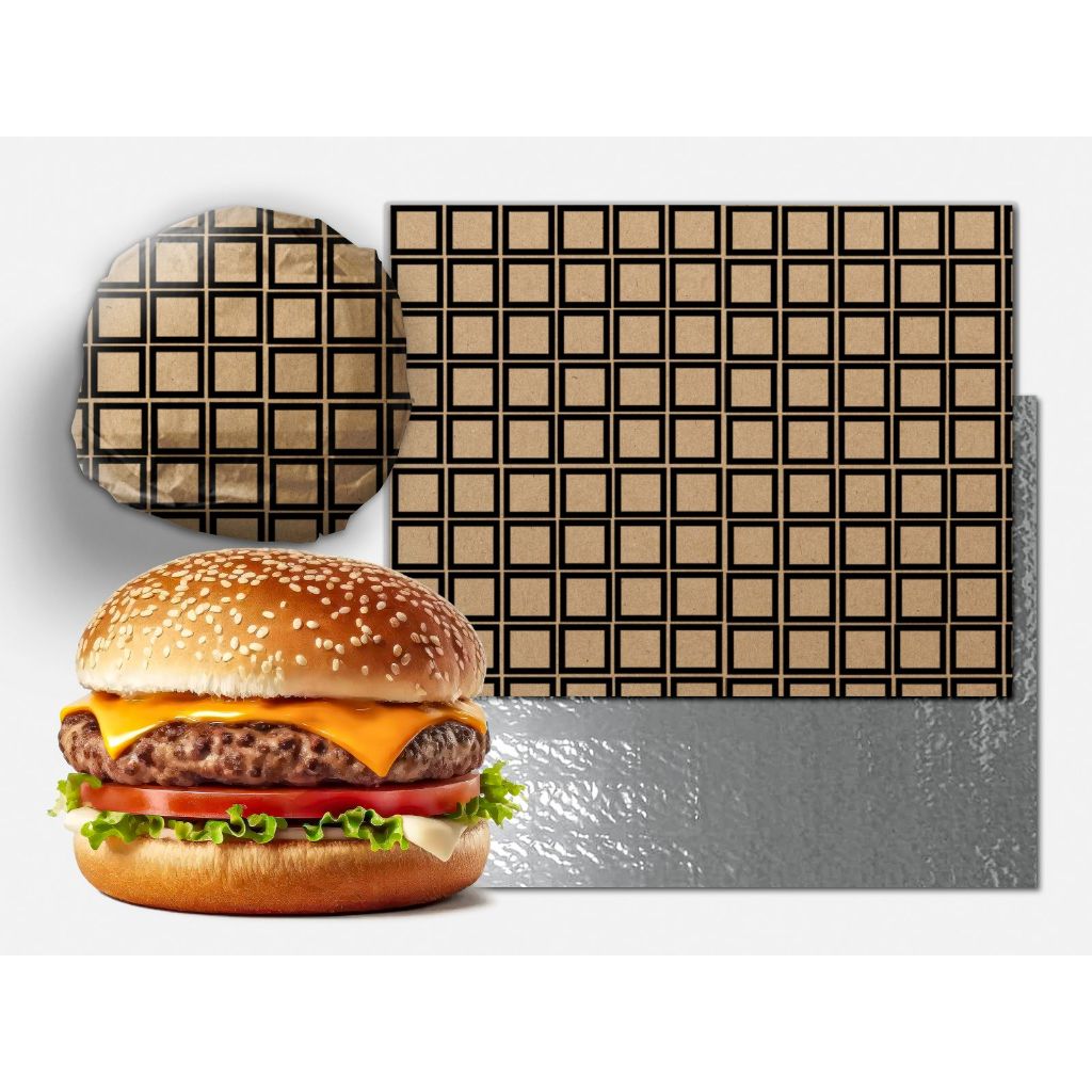 350 PAPEL KRAFT ACOPLADO TÉRMICO 30X38 LAMINADO METALIZADO BURGUER BURGER