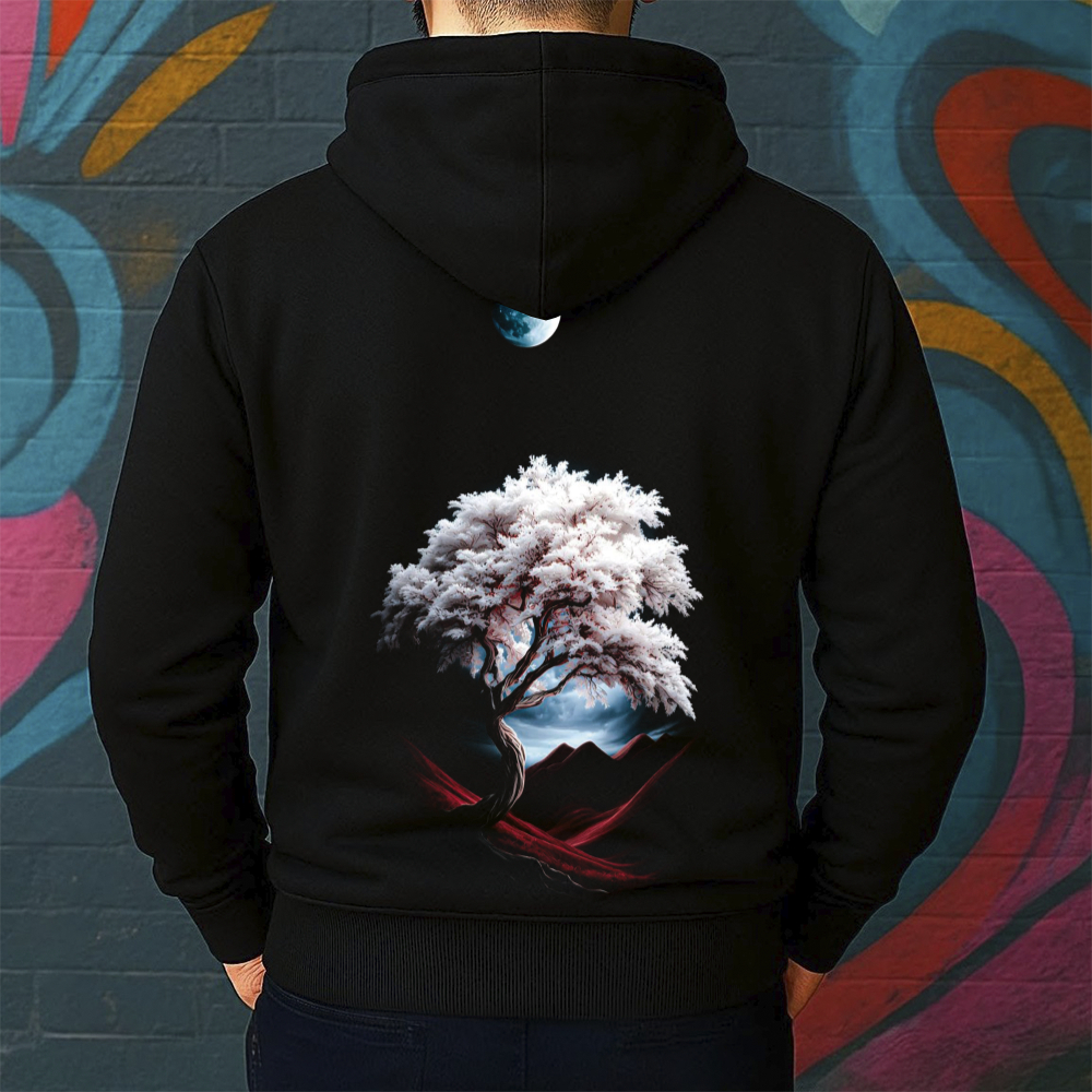 Blusa de Moletom Canguru Estampada Samurai Sob Luar Masculina Confortável Do Tamanho P ao GG