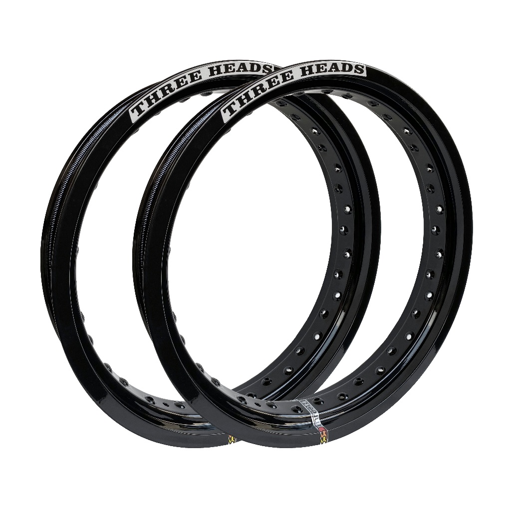 Par Aros em Alumínio Threeheads Motard 17x350 e 17x350 Xtz 250 Lander Motard Xtz 125 X Preto Brilho