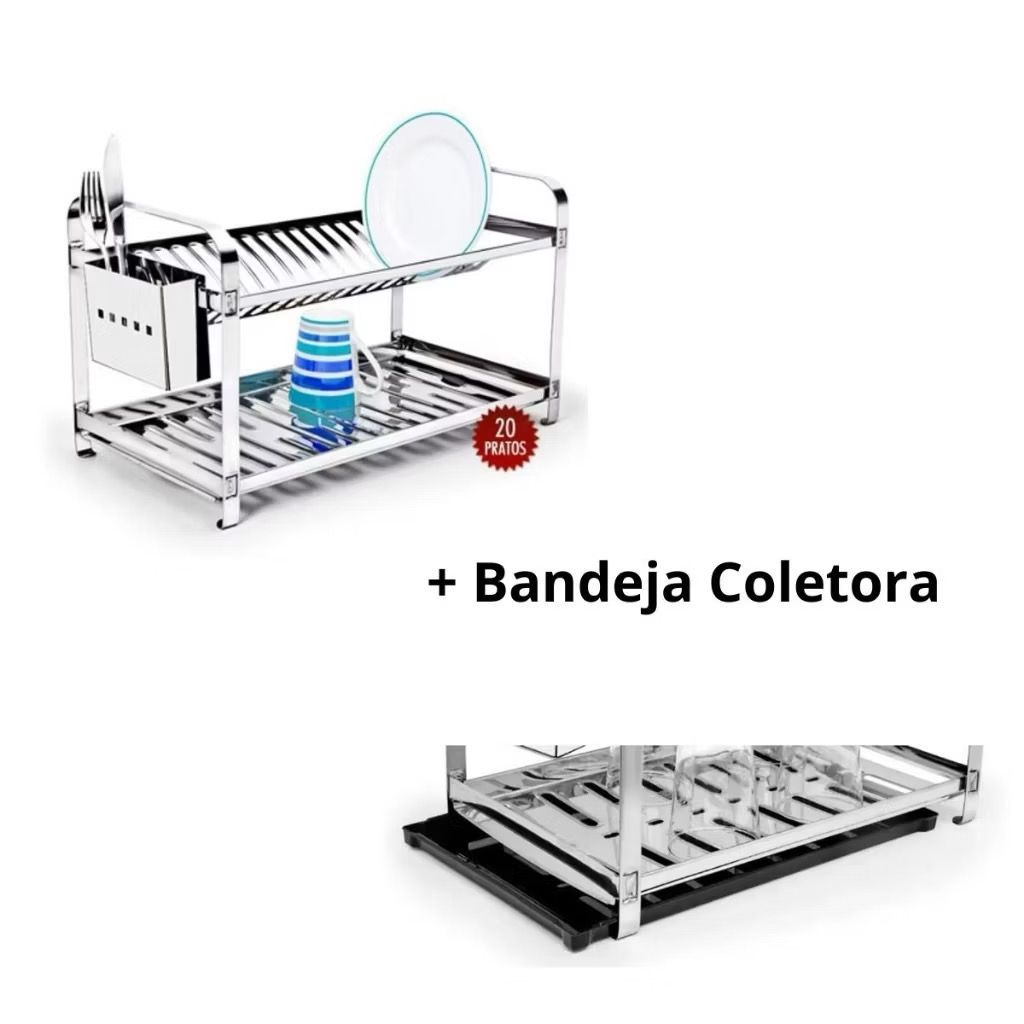 Escorredor Louças 20 Pratos Montado Inox Inox Porta Talher Inox – Mak Inox