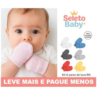 Kit 3 ou 6 Pares Luvas RN Bebê Recém-Nascido 100% Algodão Suedine Cores Neutras em Oferta na Shopee