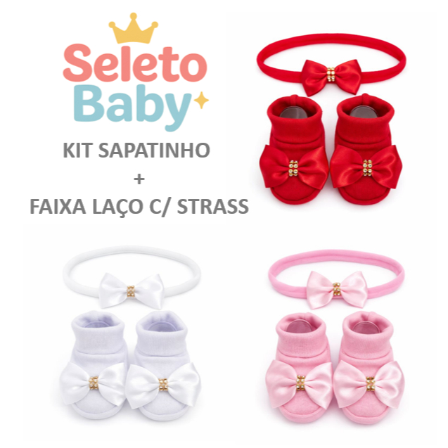 Kit Sapatinho RN 100% Algodão + Faixa Meia de Seda com Laço – Enxoval Bebê Luxo em Oferta na Shopee