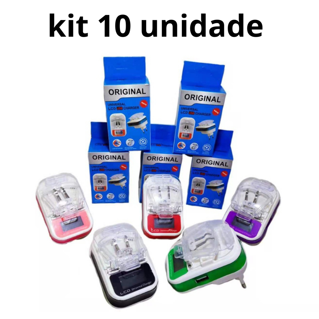 kit 10 unidade Carregador Universal De Bateria Celular Carga Externa Lcd