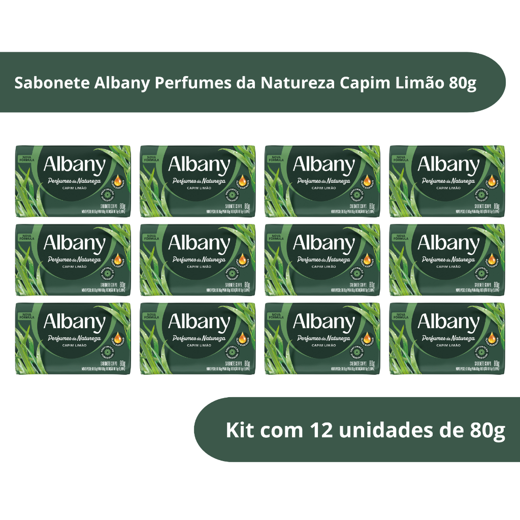 Kit com 12 Sabonete em Barra Albany Perfumes da Natureza Capim Limão 80g