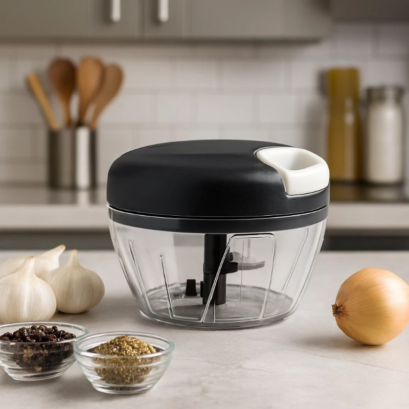 Processador Manual de Alimentos Multiuso com Lâminas em Aço Inox–Triturador Manual para Alho,Cebola,tempero e legumes
