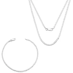 Kit Corrente Grumet Fina 60cm 3mm Prata 925 + Pulseira