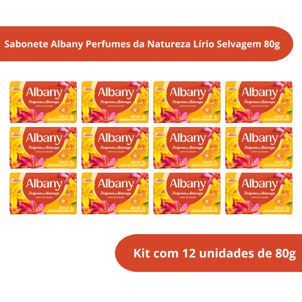 Kit com 12 Sabonete em Barra Albany Perfumes da Natureza Lírio Selvagem 80g