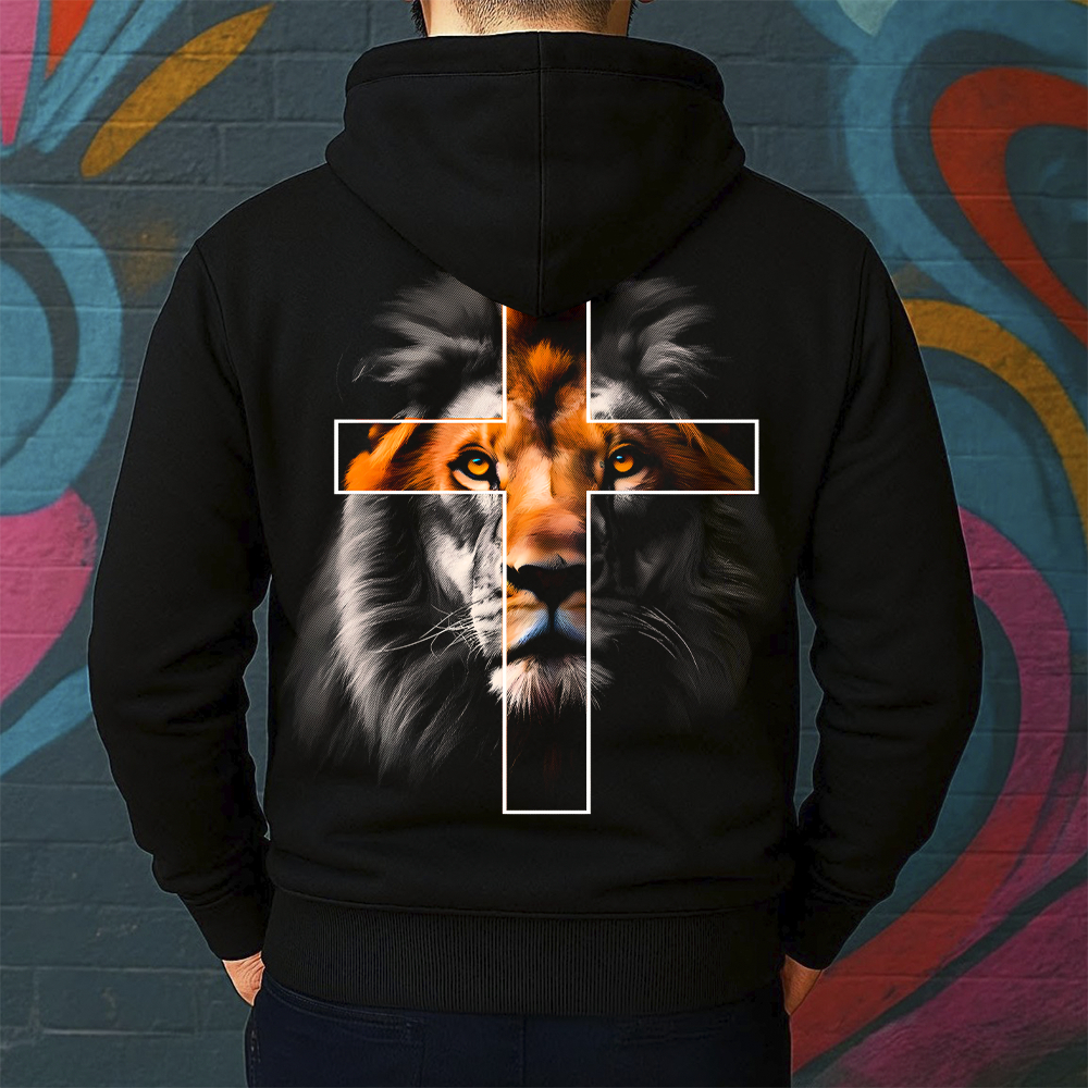 Blusa de Moletom Canguru Estampada Leão Cruz Masculina Confortável Do Tamanho P ao GG