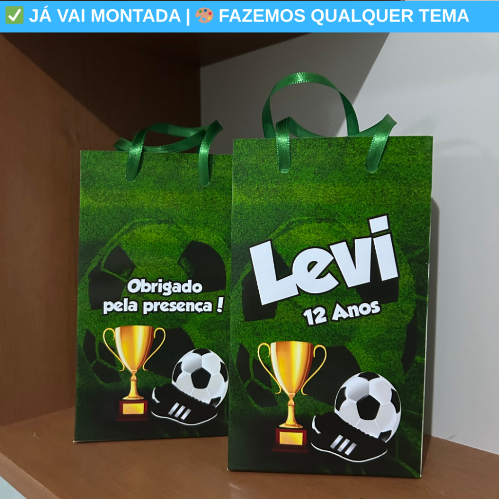 Sacolinha Surpresa Personalizada Futebol Verde Time Festa Lembrancinha Aniversário Todos Temas