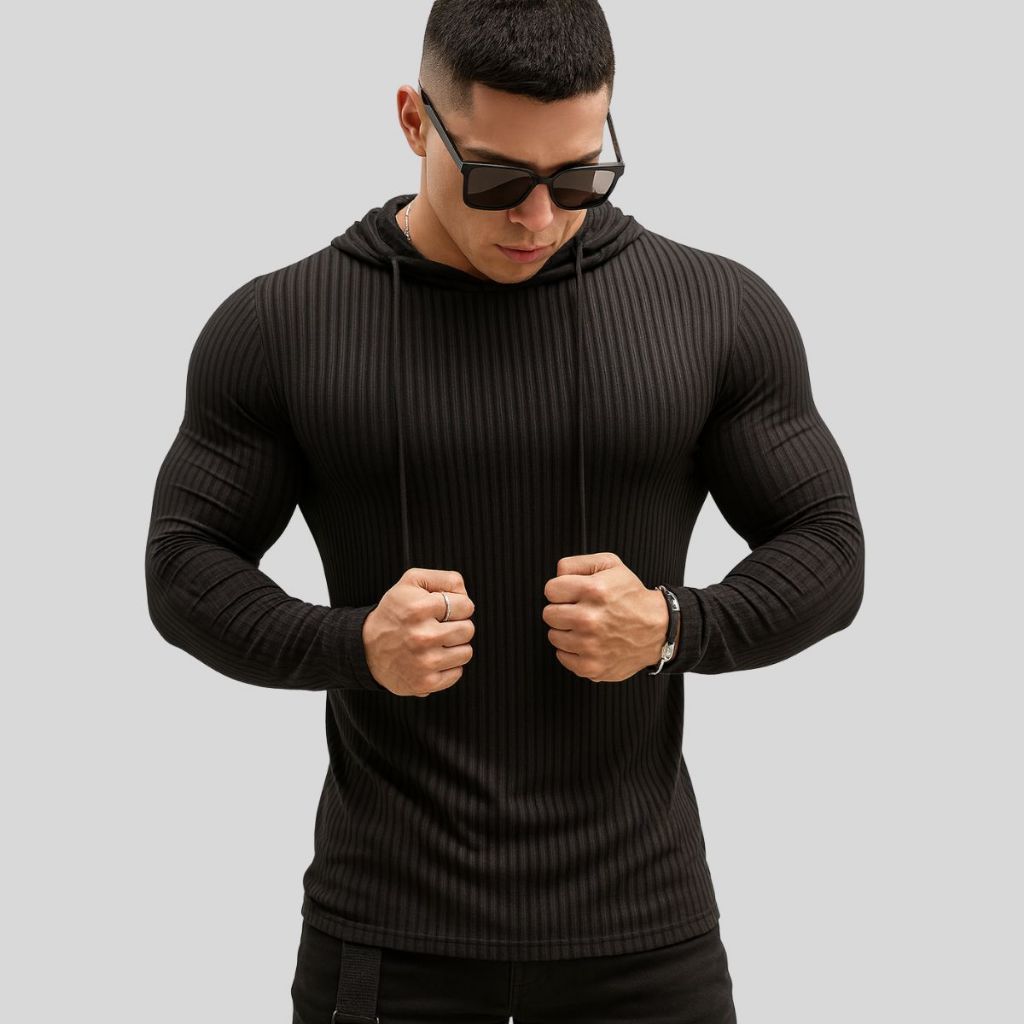 Camiseta Masculina Canelada Americana Manga Longa com Capuz Blusa Estilosa Confortável Casual em Oferta na Shopee