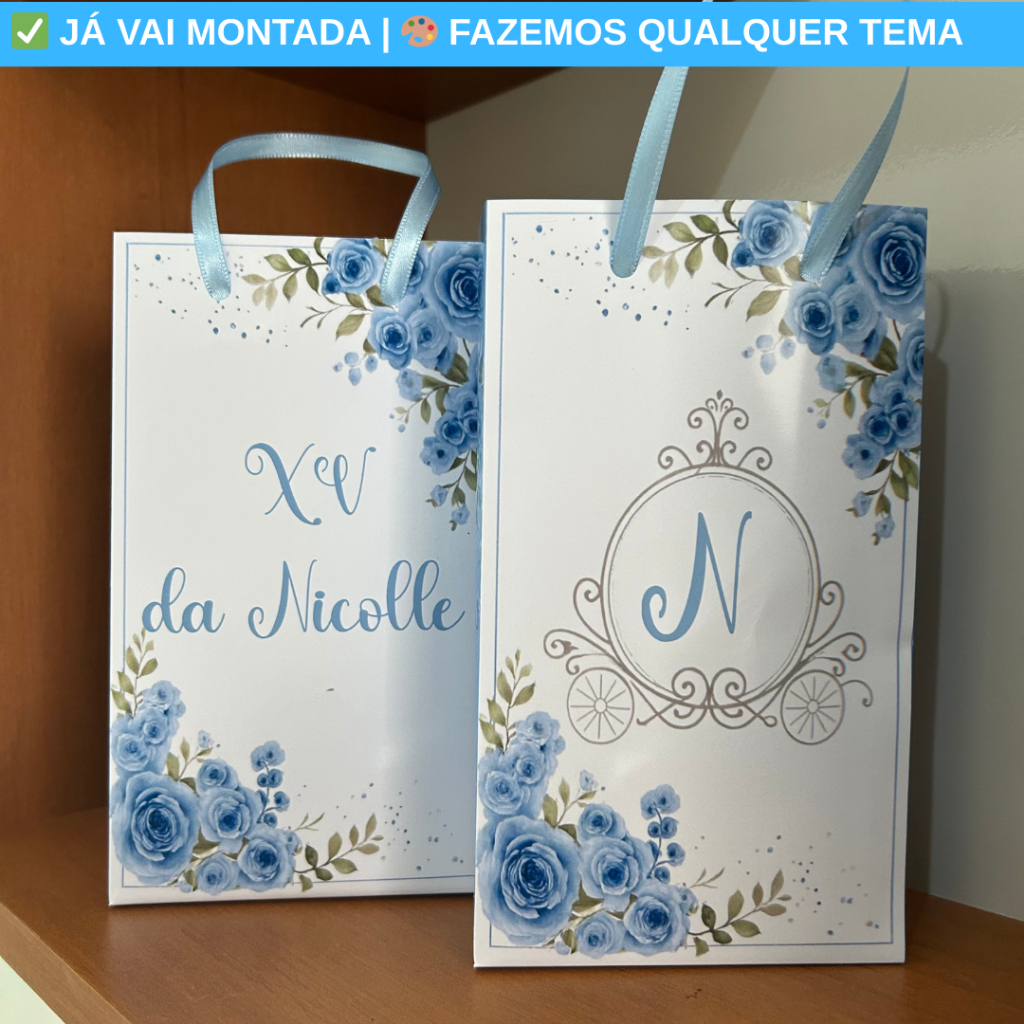 Sacolinha Surpresa Personalizada XV Anos 15 Anos Azul Serenity Lembrancinha Aniversario Debutante