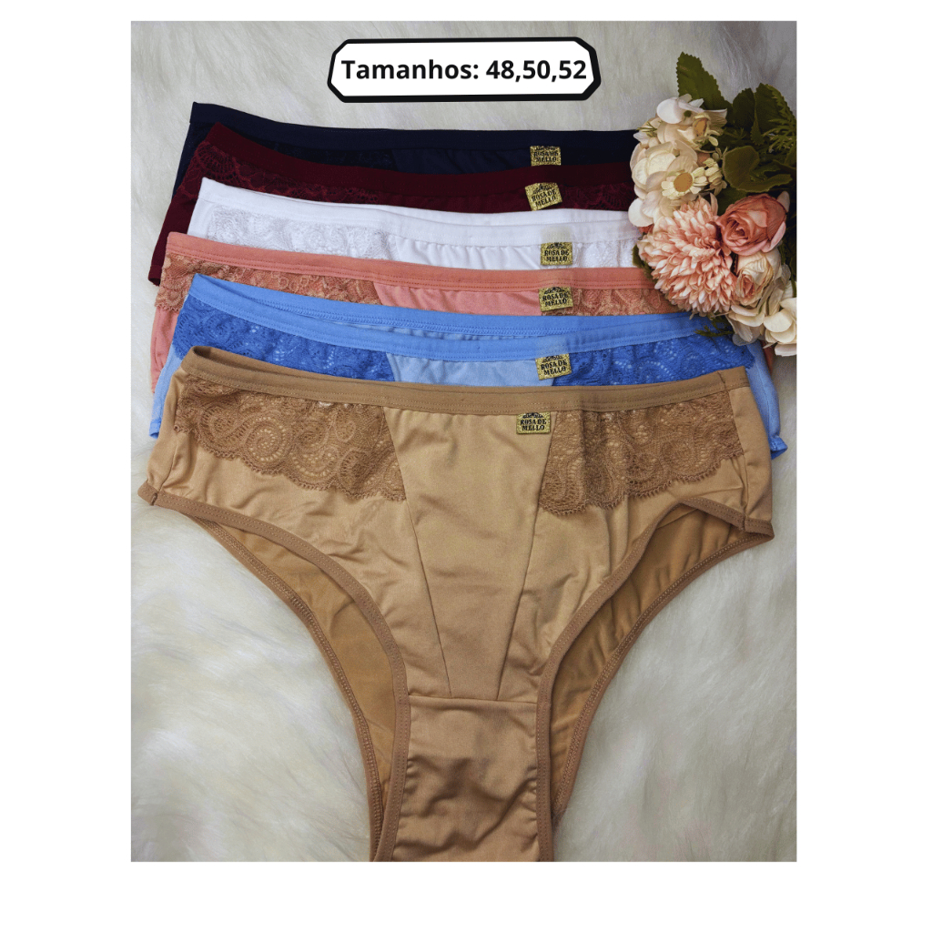 Kit Calcinhas Plus Size Casual Conforto Dia a Dia Macia Poliamida Sexy Lingerie Feminina Renda Promoção