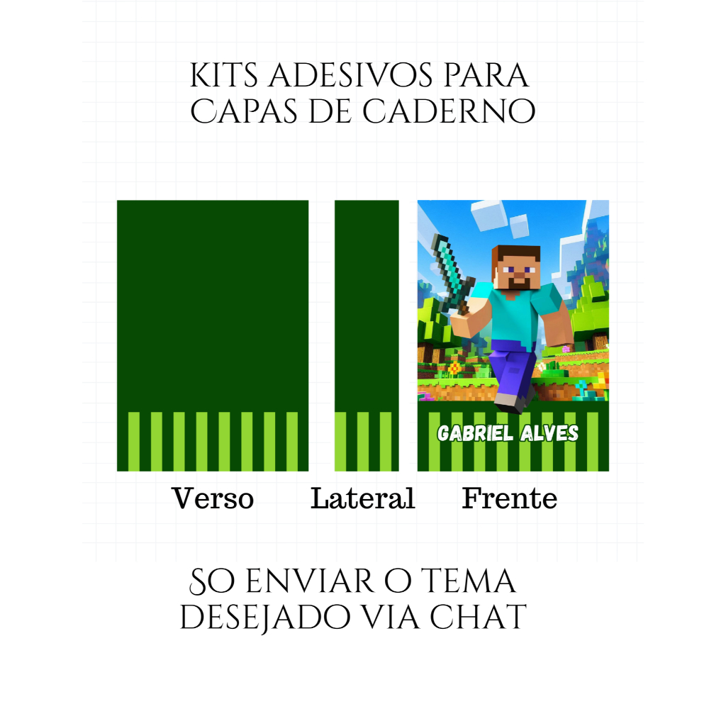 Capa de Caderno Adesiva Personalizada - Frente, Fundo e Lateral - Envie Via Chat o Tema