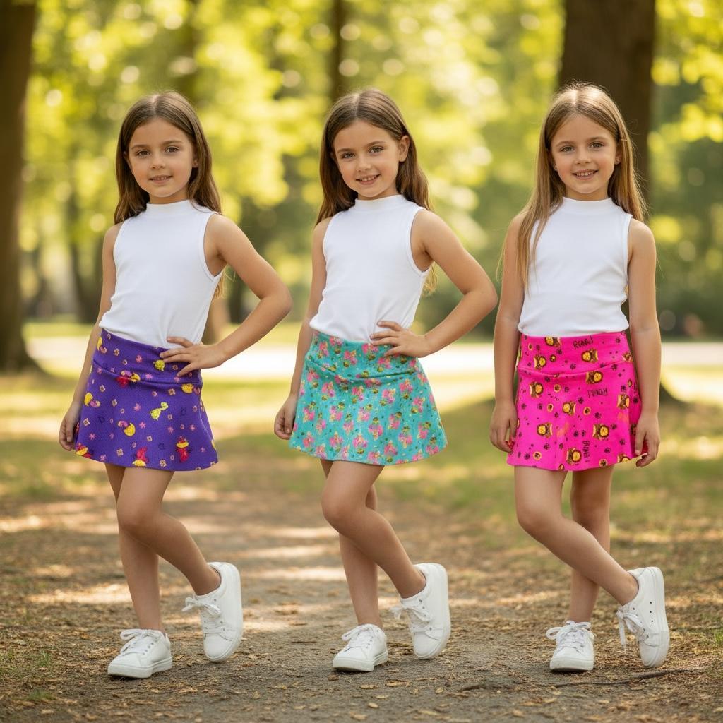 Shorts Saia Infantil Juvenil Menina Suplex Estampado Kit com 03