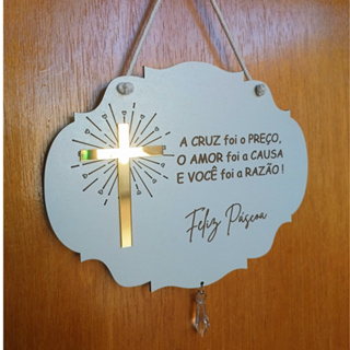 Placa Decorativa Páscoa Cristã em MDF 20x16 cm com Cruz Dourada em Oferta na Shopee