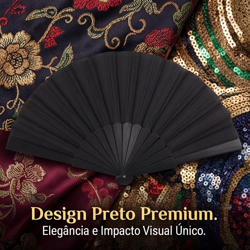 Leque Manual Preto Clássico | Design Elegante para Uso Diário