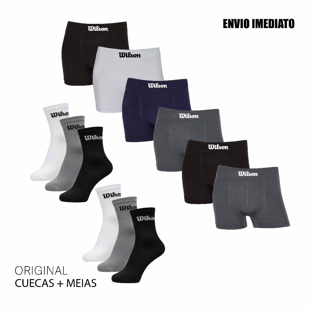 Kit Presente c/ 6 cuecas boxer microfibra Original marca Wilson + meias Wilson cano curto