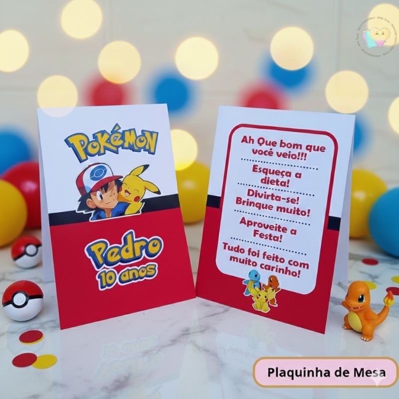 Kit Plaquinha Pokémon 1 - Centro de Mesa - Personalizados - Lembrancinha - Festa infantil - Aniversário - Decoração