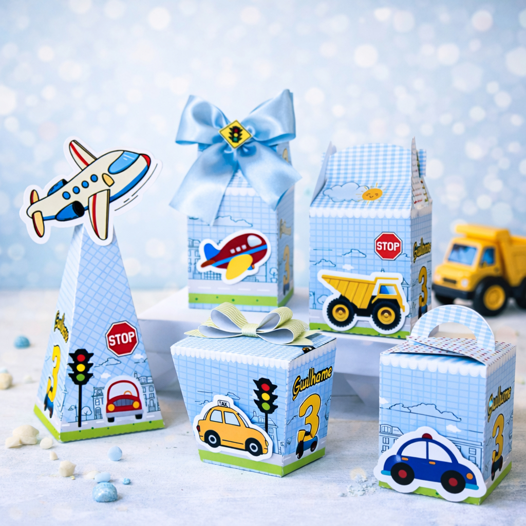 Kit Caixas Personalizados Carros Carrinhos Trânsito | Lembrancinhas | Festa | Aniversário | Festa
