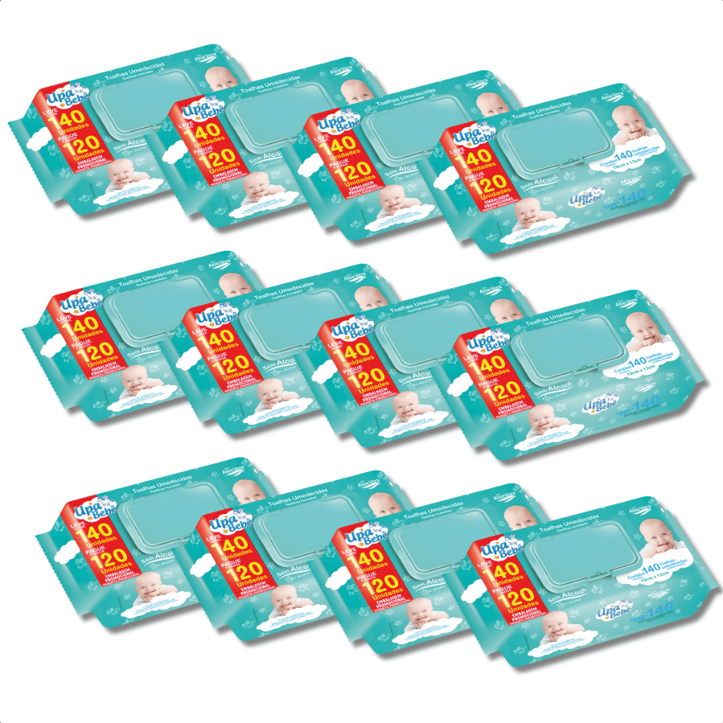 Lenços Umedecidos Upa Bebê Kit 1680 Unidades Tampa Flip Top Caixa 12x140