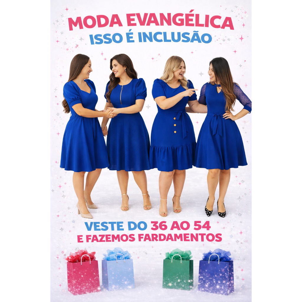 Vestido para Congressos e Festividades Moda Evangélica Luxo PLUS SIZE EVANGÉLICO MAIS VENDIDO BABADO RODADO PREGAS MIDI