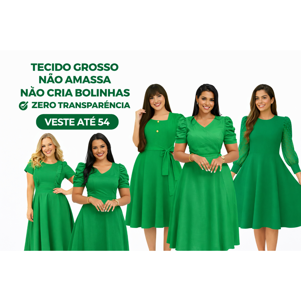 Vestido Moda Evangélica Midi Elegante Lançamento Moda Cristã VERDE FARDAMENTO EVANGÉLICO Plus Size Tendencia Festa Luxo