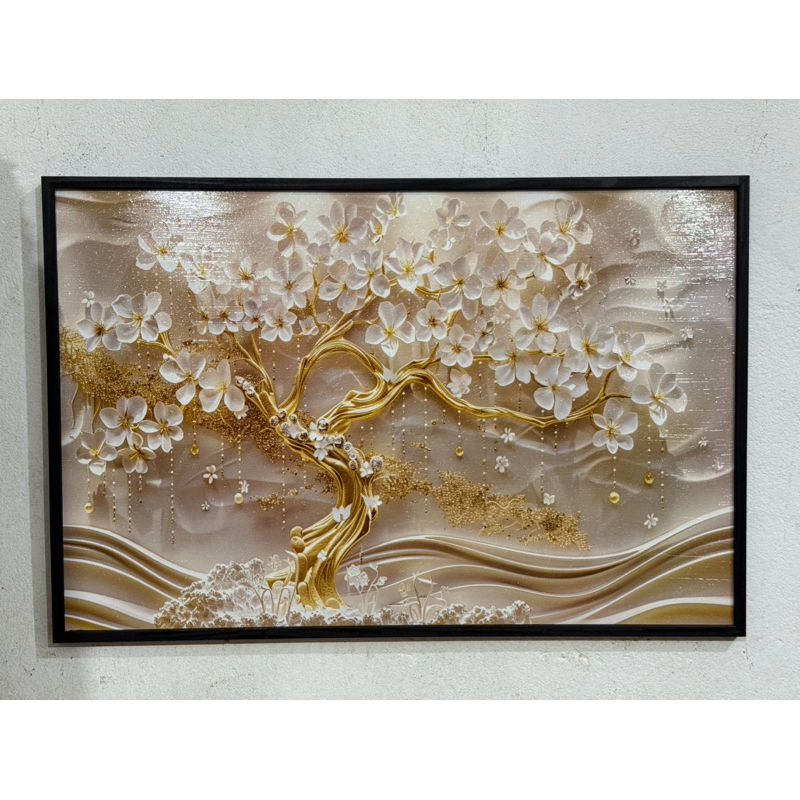 Quadro decorativo 60x90cm com moldura - Árvore da Vida/ Árvore Cerejeira Dourada