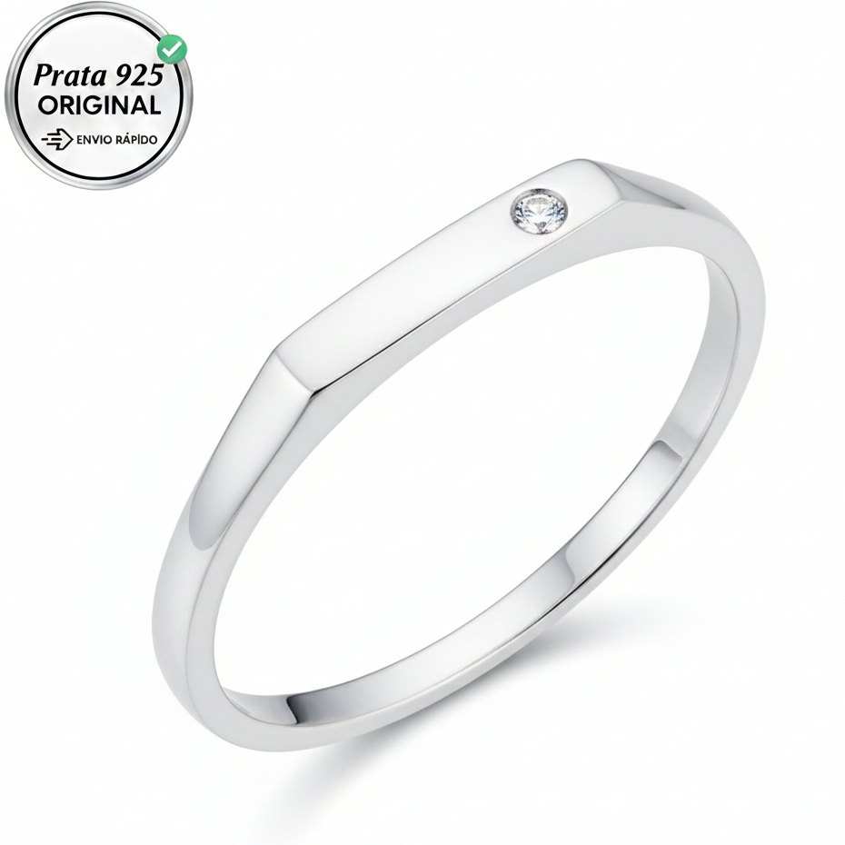 Anel Feminino Prata 925 legitima de chapinha com zircônia